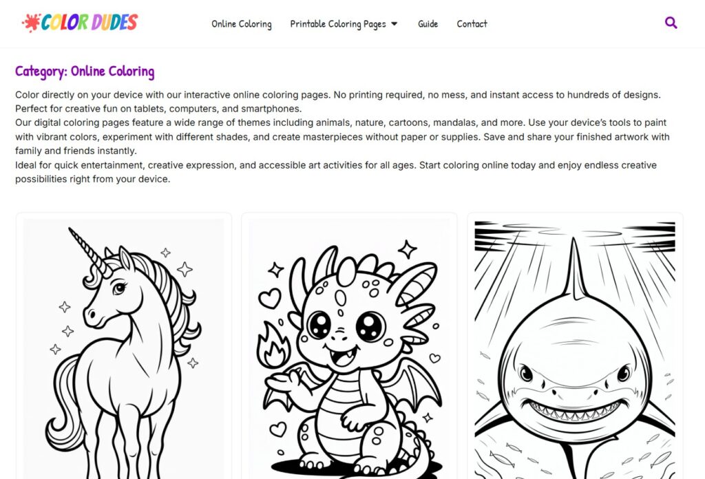 Browse online coloring pages on ColorDudes.com